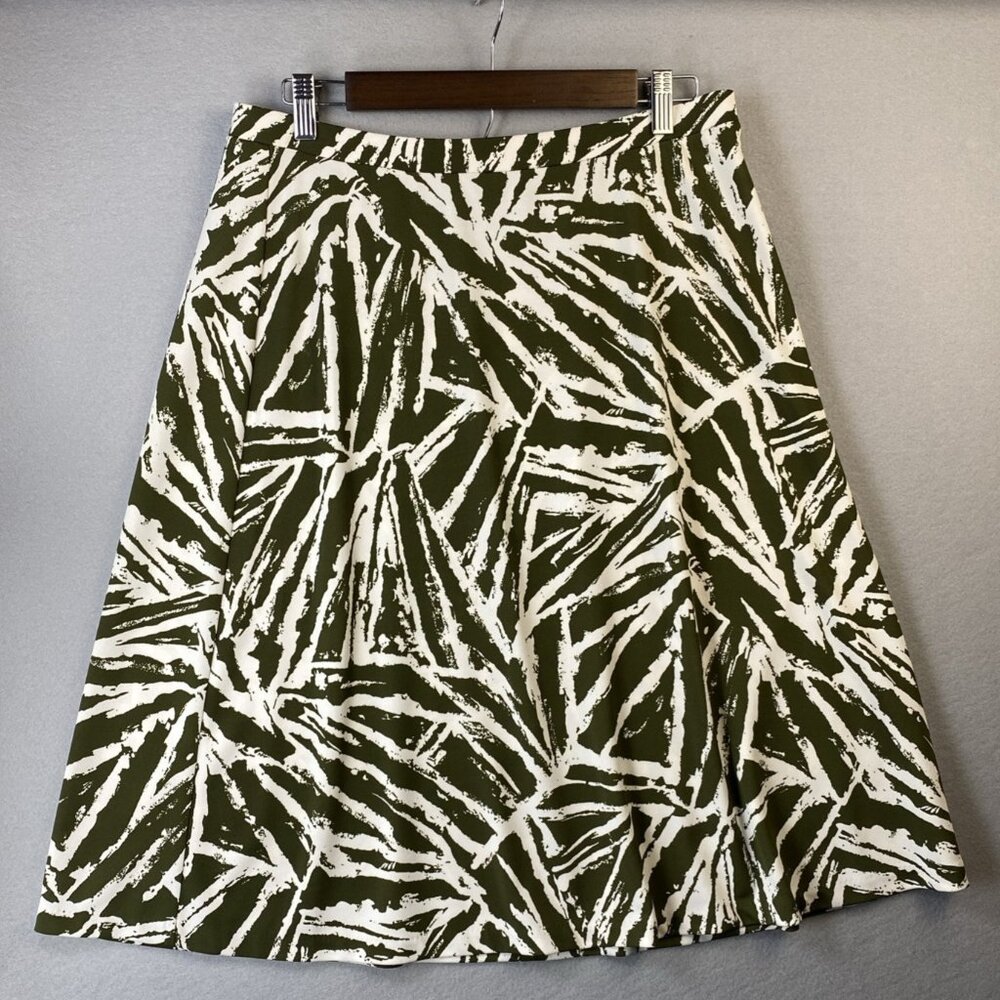 Liz Claiborne A-Line Skirt Women Size Large Zebra Print Tan Green Stretch Dressy
